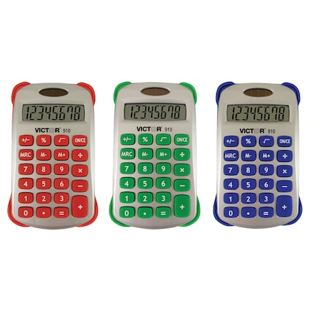 Victor Technology Colorful 8 Digit Handheld Calculator, PK3 910